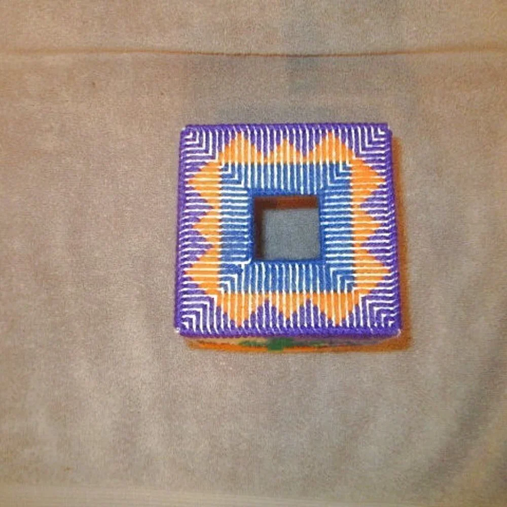 Vtg Cross Stitch Plastic Canvas Tissue Box Cover Saguaro Desert Sunrise Cactus